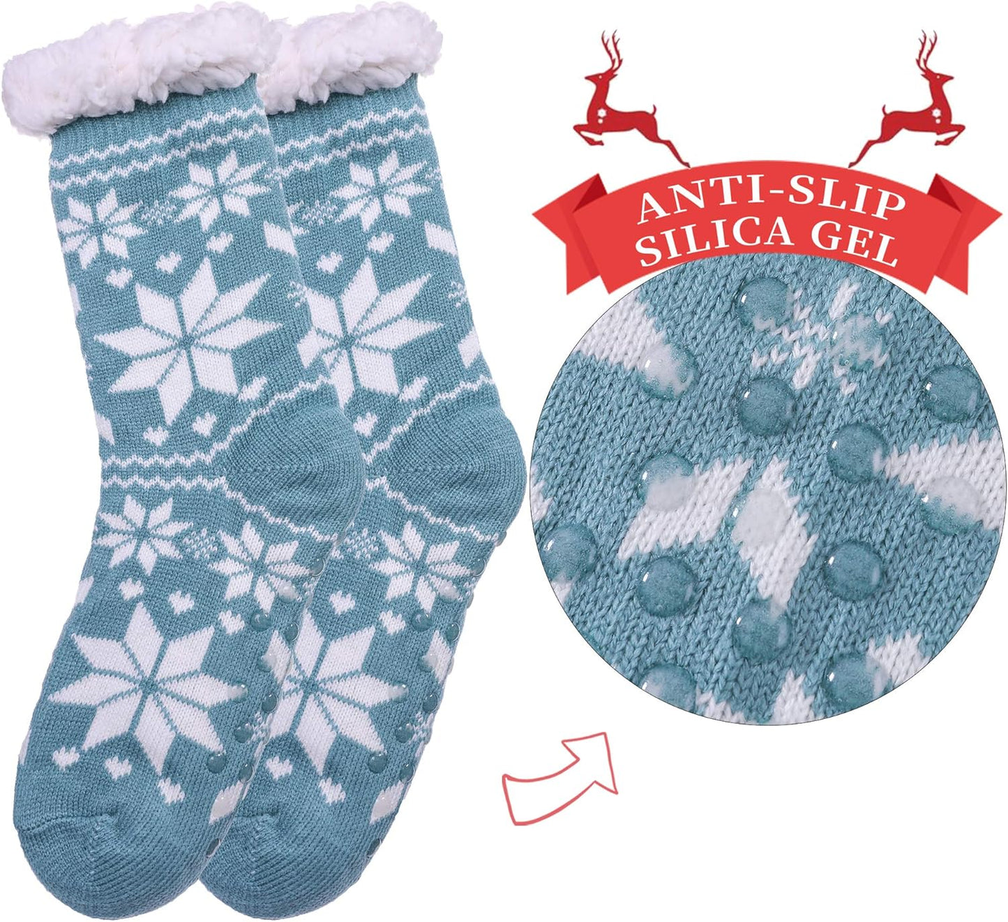 Slipper Socks for Women with Grippers, Winter Warm Fuzzy Indoor Christmas Gifts Socks