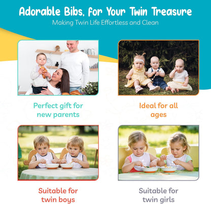 100% Cotton Drinking Buddies Twin Bibs Cute & Practical Unisex Bibs for Twins with Waterproof, Durable, for Everyday Use