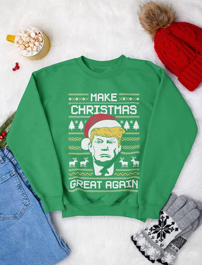 Make Christmas Great Again Sweatshirt Funny Ugly Christmas Long Sleeve T-Shirt Xx-Large Green