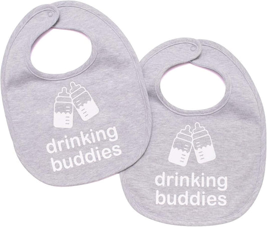 100% Cotton Drinking Buddies Twin Bibs Cute & Practical Unisex Bibs for Twins with Waterproof, Durable, for Everyday Use