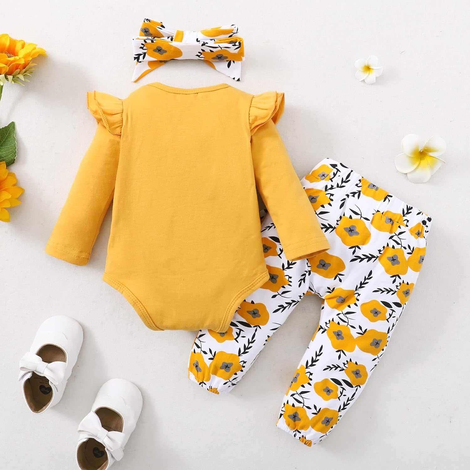 Newborn Infant Baby Girl Clothes Ruffle Short Romper Outfits Floral Pants Clothing Set Fall Winter Baby Clothes Girl 0-3 Months