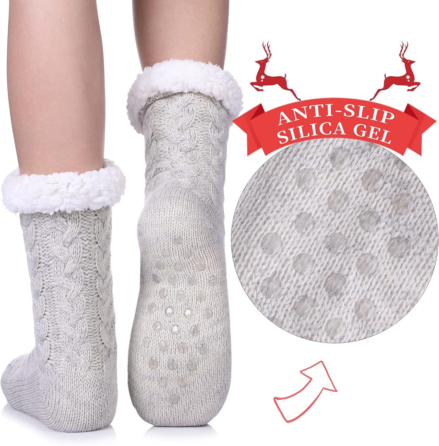 Women'S Winter Super Soft Warm Cozy Fleece Lined Fuzzy Slipper Socks with Grippers