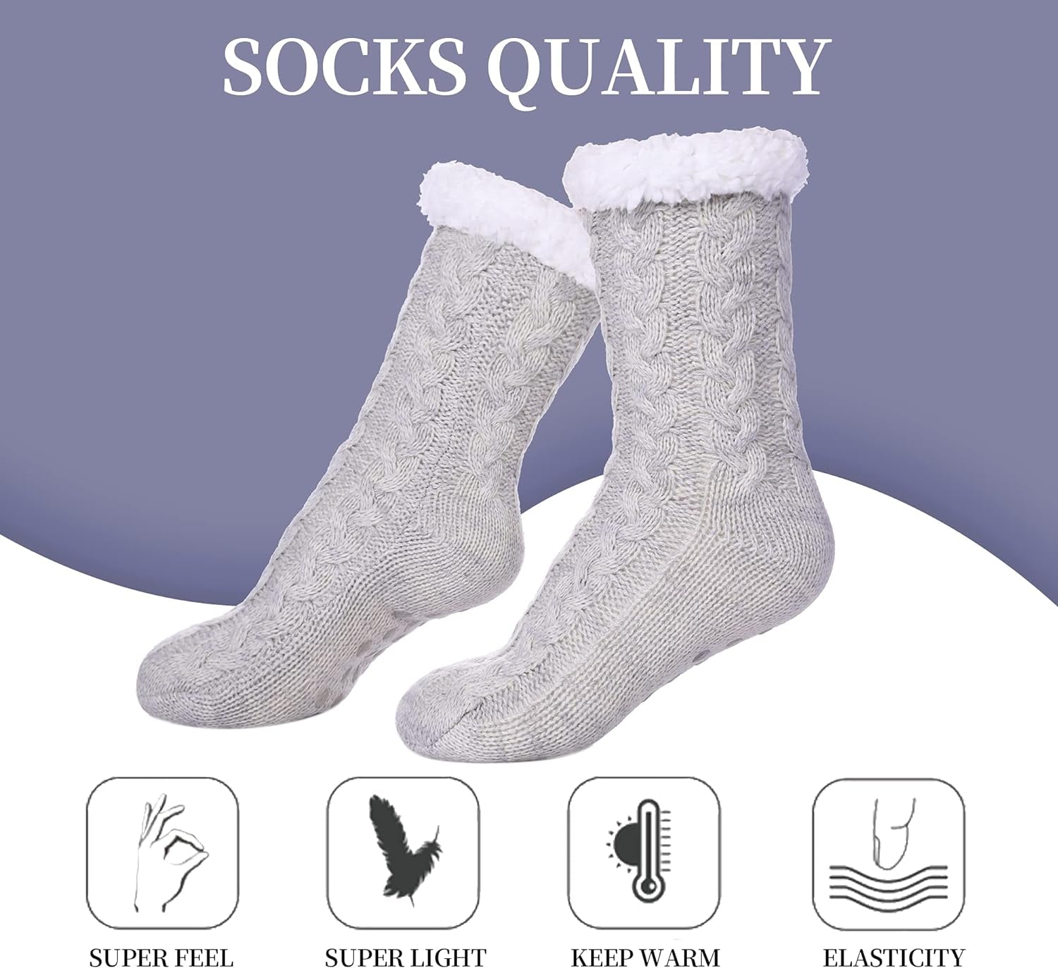 Women'S Winter Super Soft Warm Cozy Fleece Lined Fuzzy Slipper Socks with Grippers