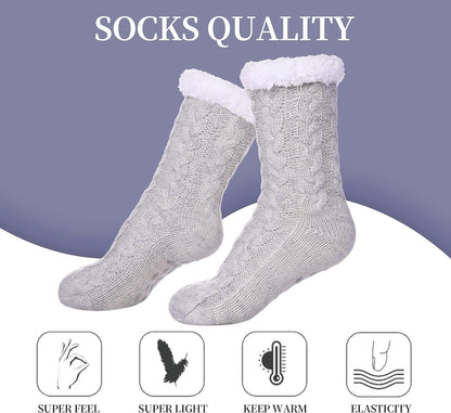 Women'S Winter Super Soft Warm Cozy Fleece Lined Fuzzy Slipper Socks with Grippers