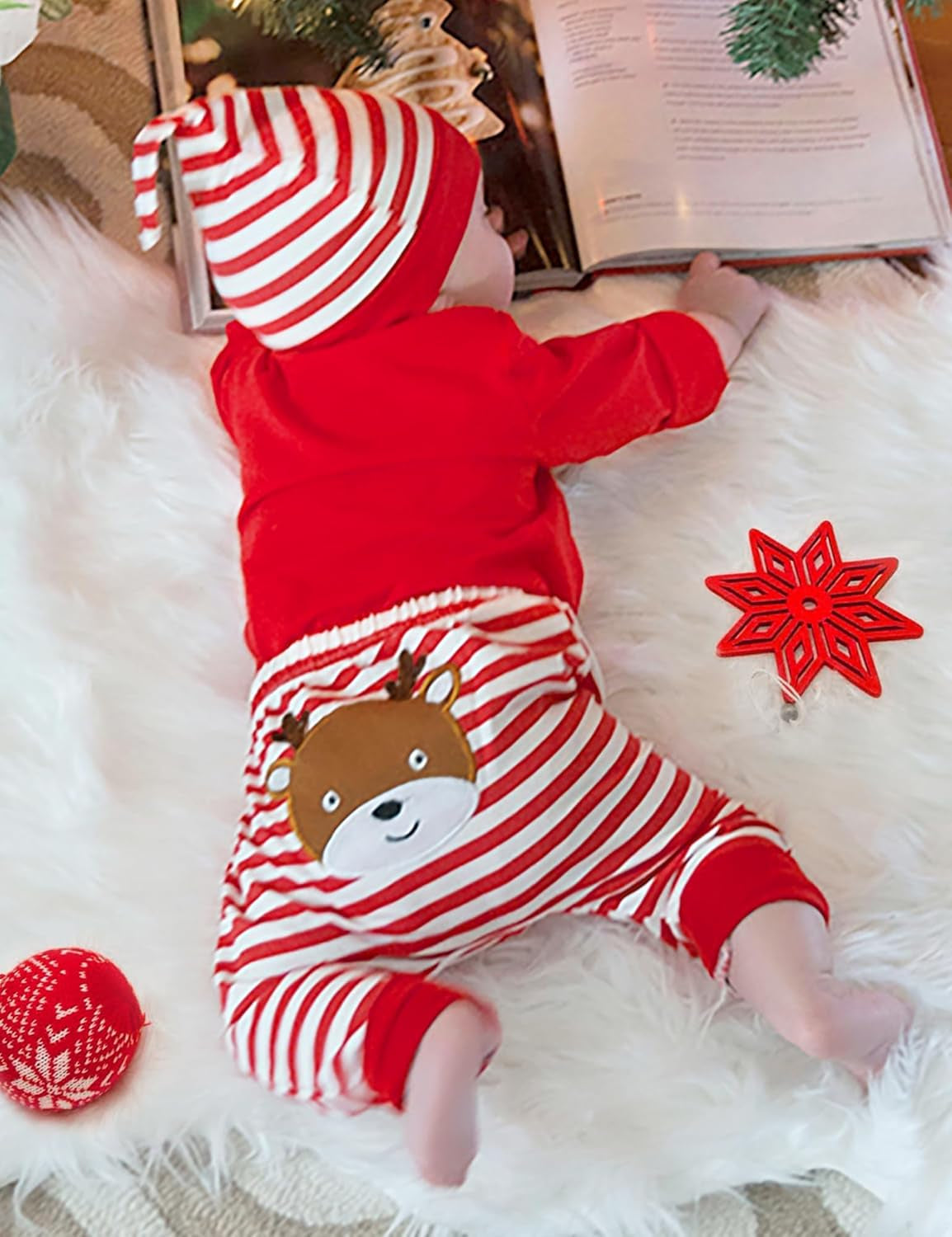 Baby Girl Christmas Outfit Baby Girl Long Sleeve Rompers Striped Pant Sets My First Christmas Baby Girl Outfit