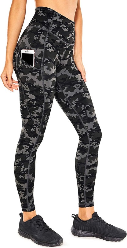 Womens Naked Feeling High Waist Workout Leggings 25'' - Yoga Pants with Side Pockets Camo Multi 1 Small