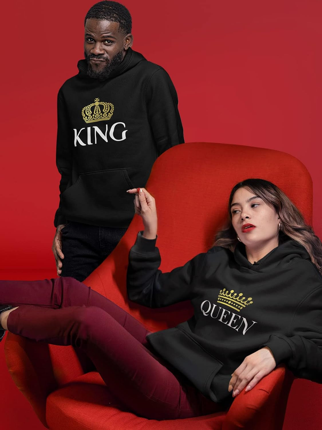 King and Queen Matching Hoodies for Couples His and Hers Couple Hoodie Set