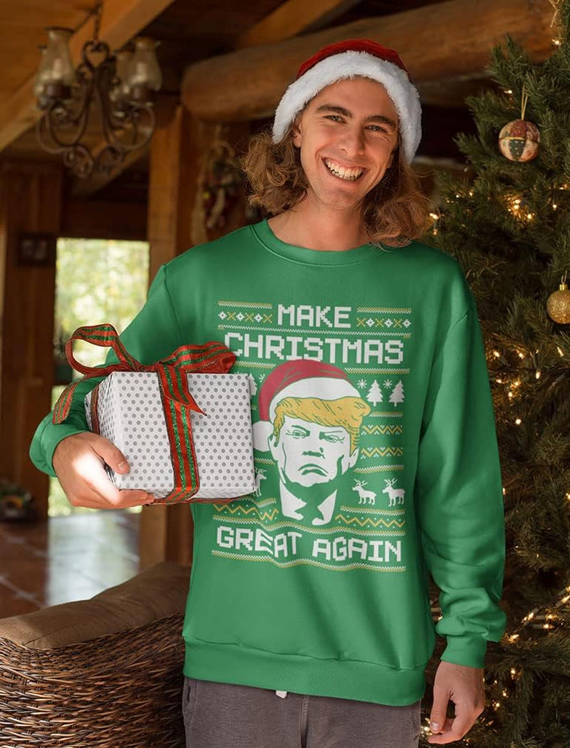 Make Christmas Great Again Sweatshirt Funny Ugly Christmas Long Sleeve T-Shirt Xx-Large Green