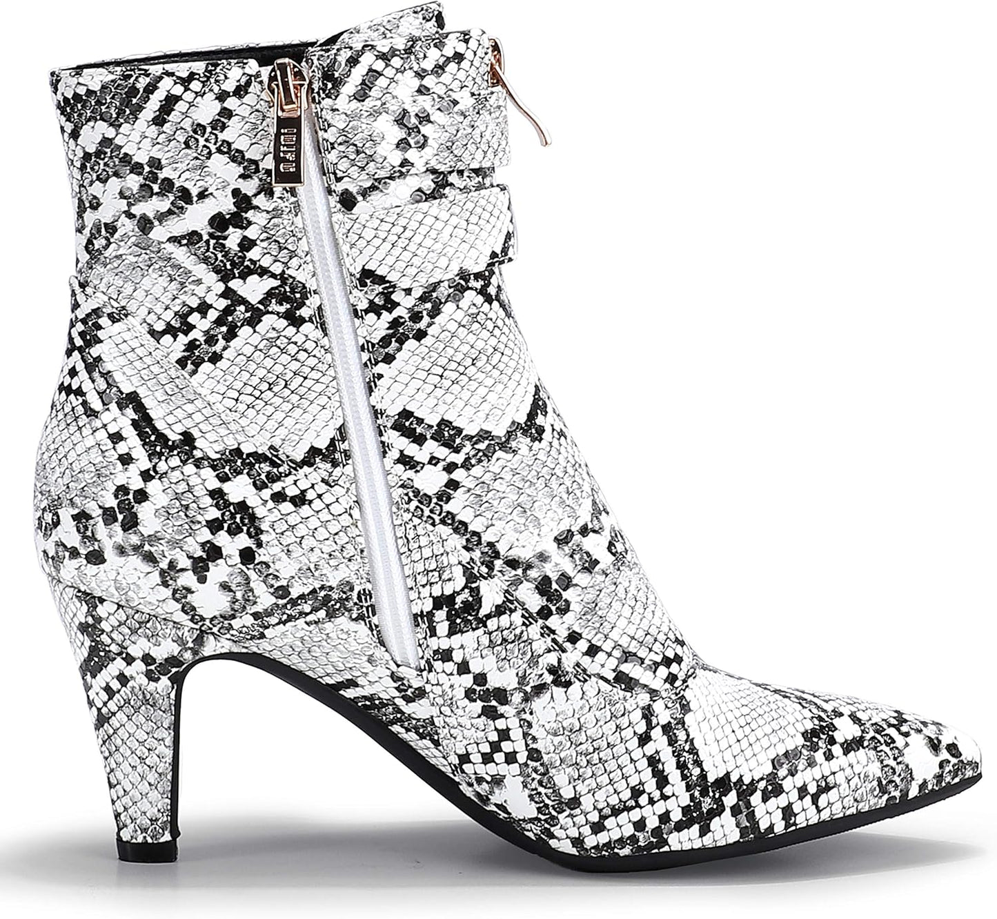 Women'S Buckle Strap Ankle Booties 3 Inch Pointed Toe Zipper Heels Dress Jeans Boots