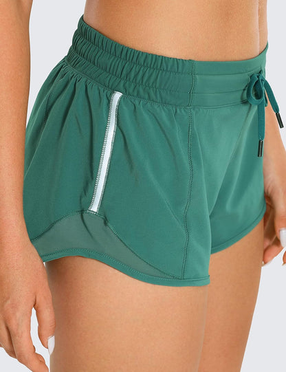 Athletic Shorts for Women with Zip Pocket, 2.5" Mid Waist Mesh Liner Shorts for Running Gym Workout