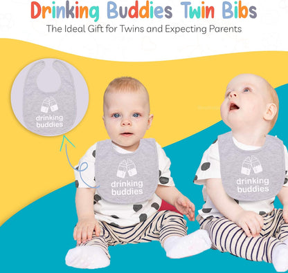 100% Cotton Drinking Buddies Twin Bibs Cute & Practical Unisex Bibs for Twins with Waterproof, Durable, for Everyday Use