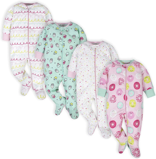 Adorable Baby Girls' 4-Pack Sleep 'N Play Footies - Cozy Multi Pack for Sweet Dreams!