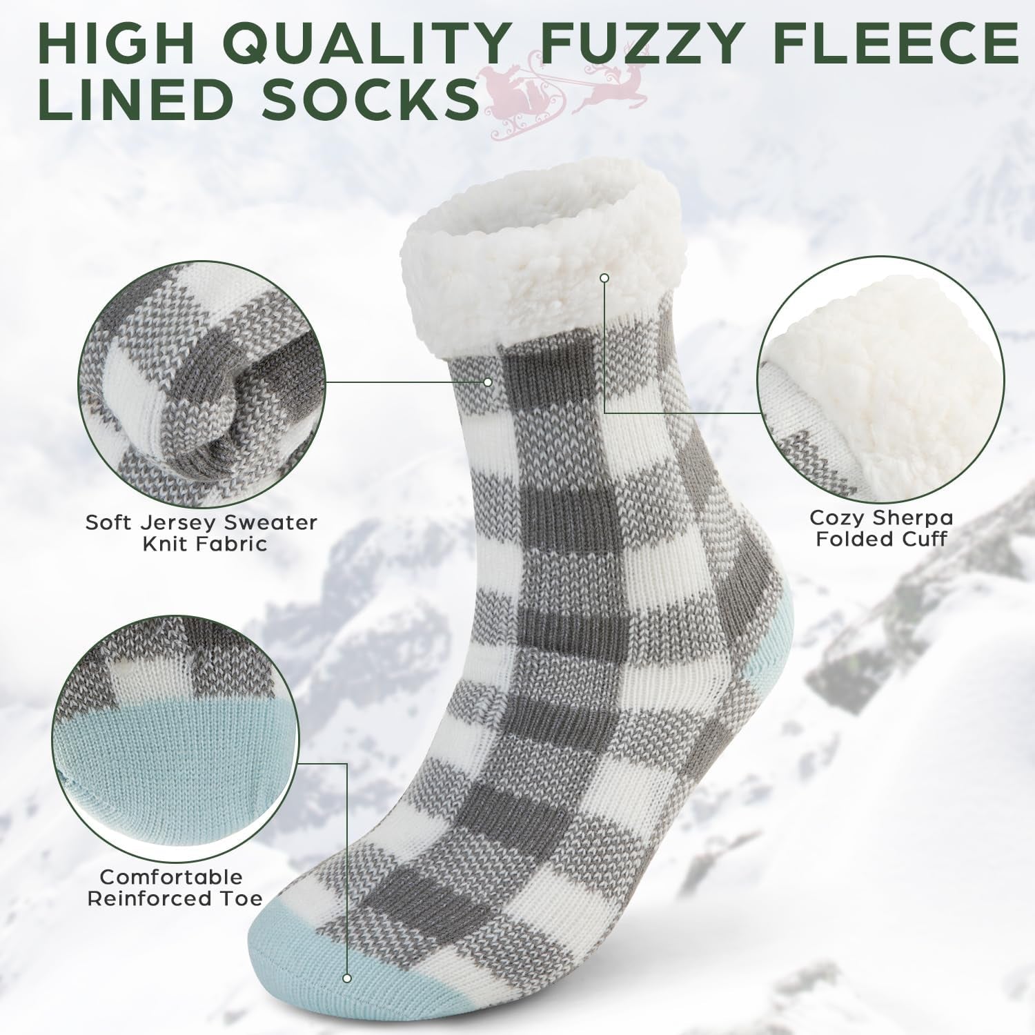 Sock Slippers for Women - 2 Pack Non Slip Socks - Fuzzy Socks Warm Socks with Grippers Sherpa Fleece Lined Thermal